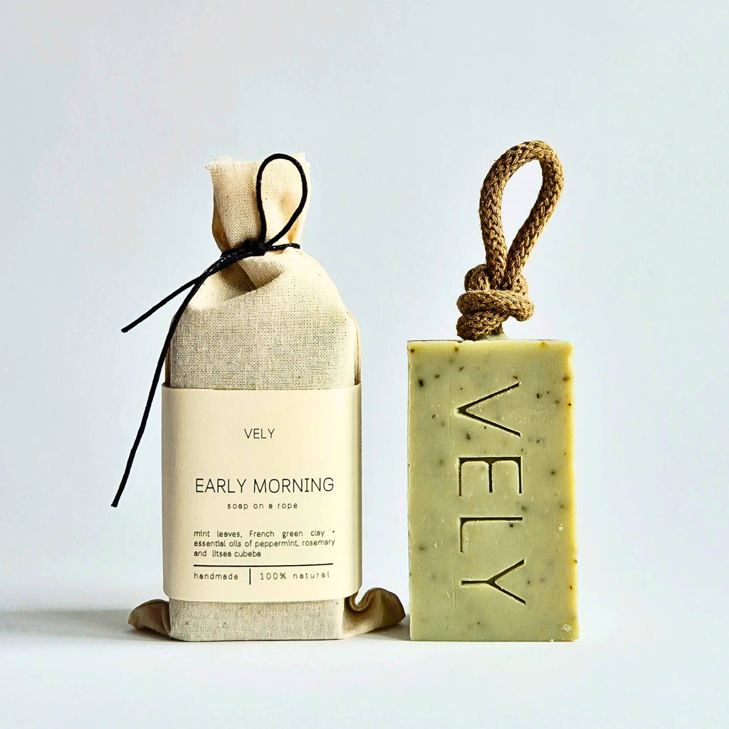 Natural Handmade Soap On A Rope "Early Morning"
