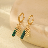Natural Stone and Leaf Drop Earring in Gold 