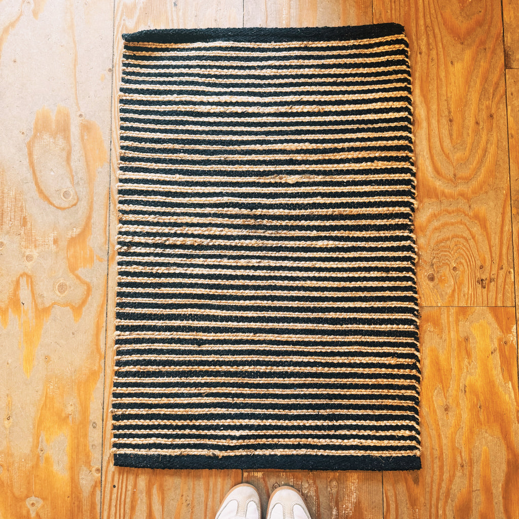 Navy Blue & Natural Jute Rug 60 x 90 cm Full