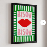 Nephthys Illustrated Bisou Bisou Green Stripe Framed Print Black Frame