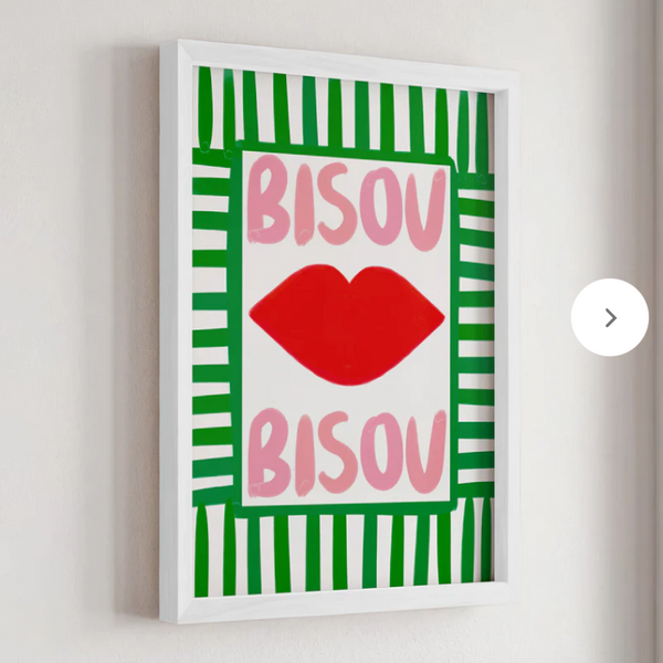Nephthys Illustrated Bisou Bisou Green Stripe Framed Print White Frame
