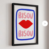 Nephthys Illustrated Bisou Bisou Red Lips Framed Print Black Frame