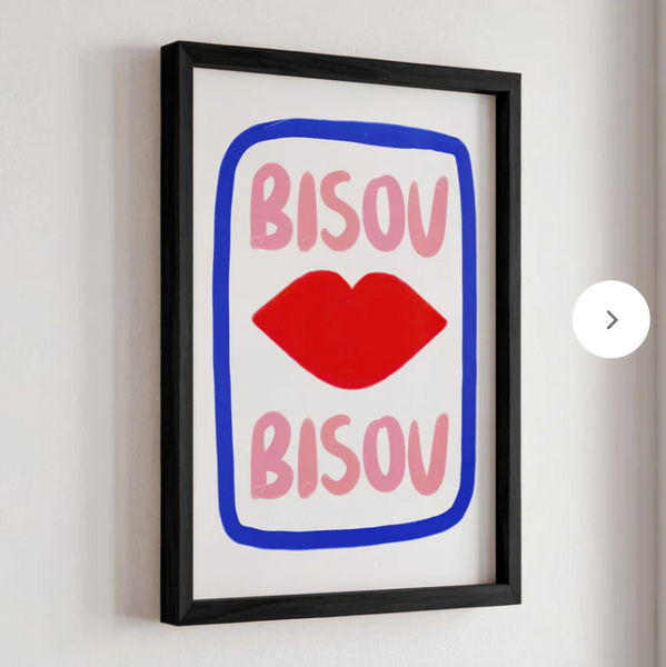 Nephthys Illustrated Bisou Bisou Red Lips Framed Print Black Frame