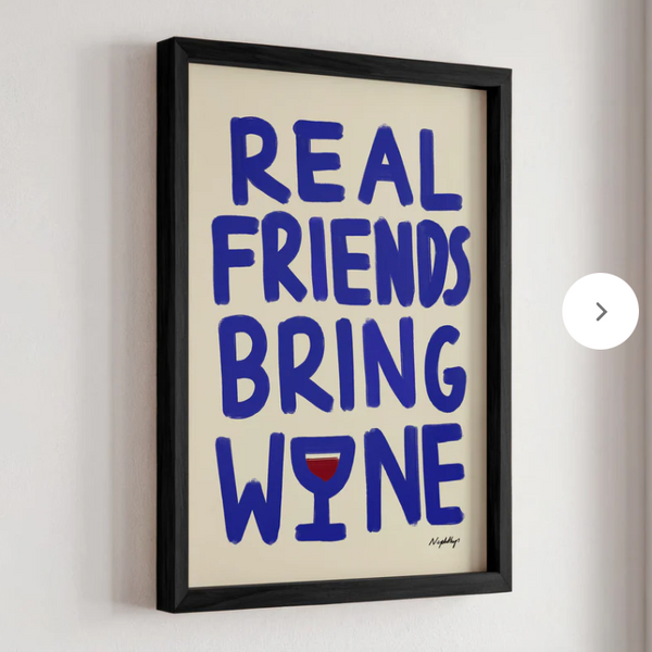 Nephthys Illustrated Real Friends Bring Wine Framed Print Black Frame