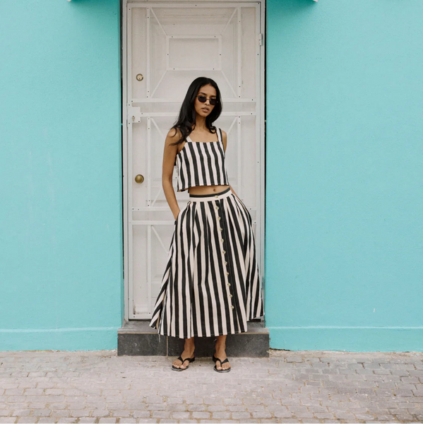 Nobody's Child Black Striped Midi Skirt