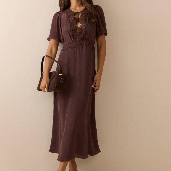 Nobody's Child Brown Lace Trim Wynne Midi Dress