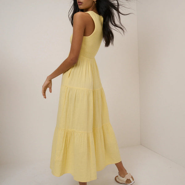Nobody's Child Butter Yellow Sleeveless Charlie Midi Dress Back