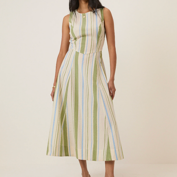 Nobody's Child Cedar Midi Dress - Green & Blue Striped