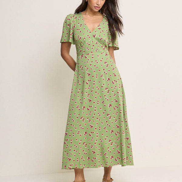 Nobody's Child Green Floral Atlas Midi Dress