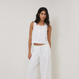 Nobody's Child Green Sammie White Linen-Blend Button Front Top