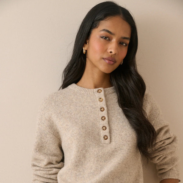 Nobody's Child Henley Long Sleeve Jumper Beige