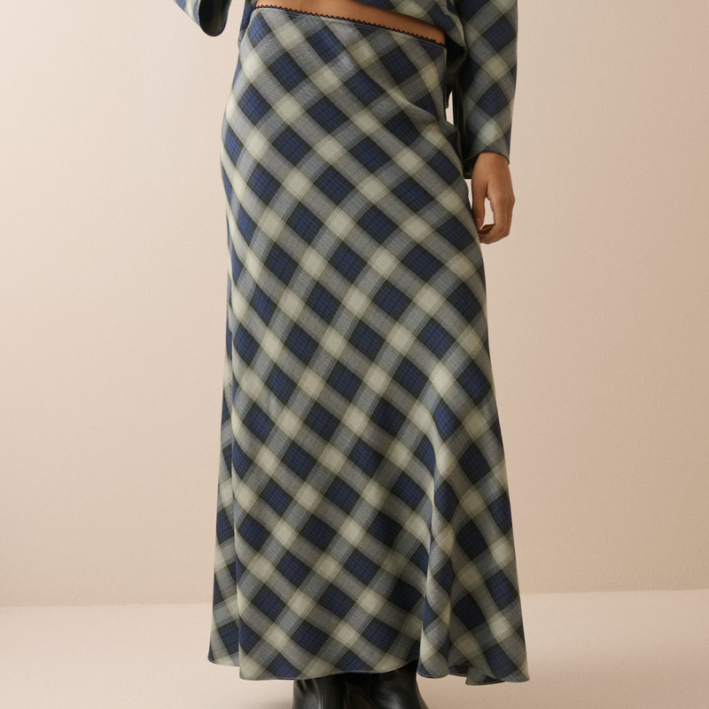 Nobody's Child Navy Check Otto Maxi Skirt