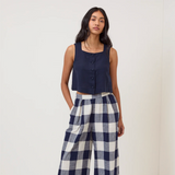Nobody's Child Sammie Navy Blue Linen-Blend Button Front Top