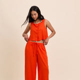 Nobody's Child Sammie Orange Linen-Blend Button Front Top