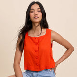 Nobody's Child Sammie Orange Linen-Blend Button Front Top