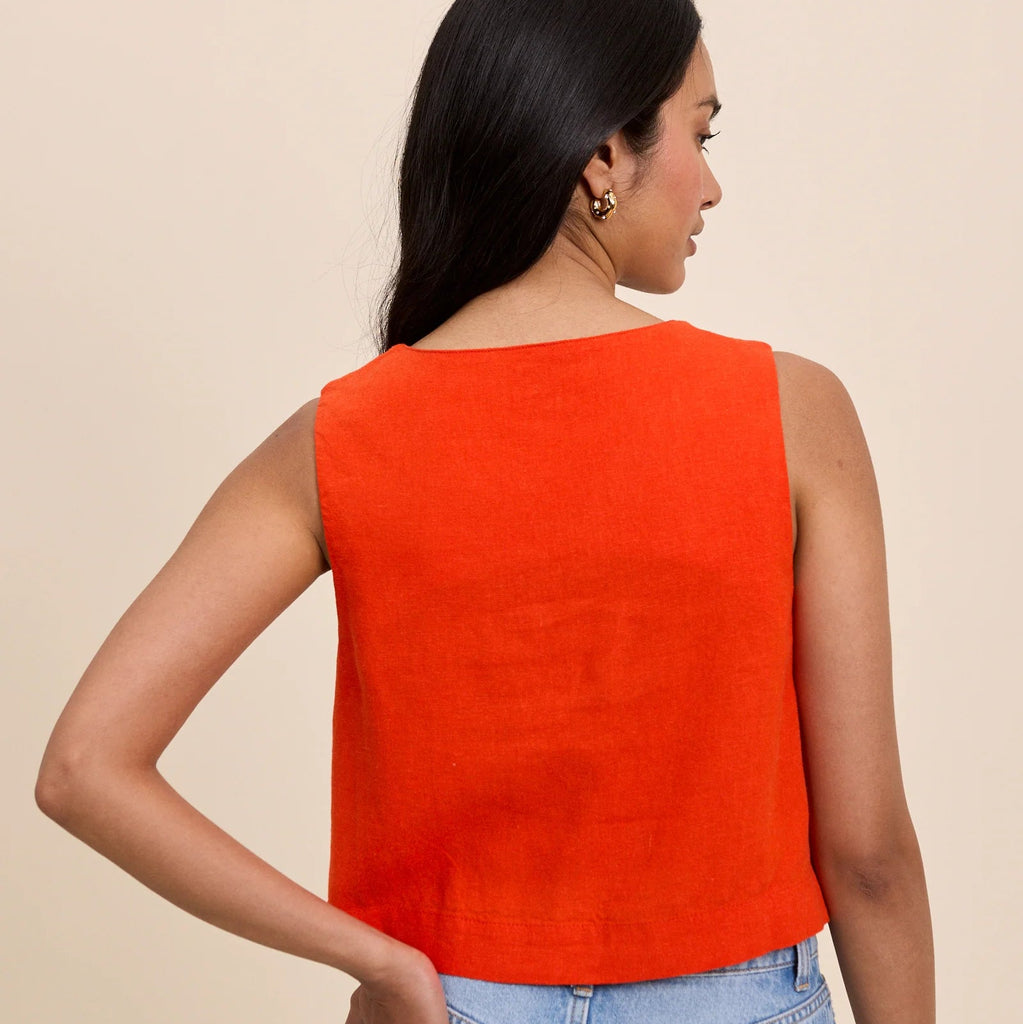 Nobody's Child Sammie Orange Linen-Blend Button Front Top