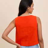Nobody's Child Sammie Orange Linen-Blend Button Front Top