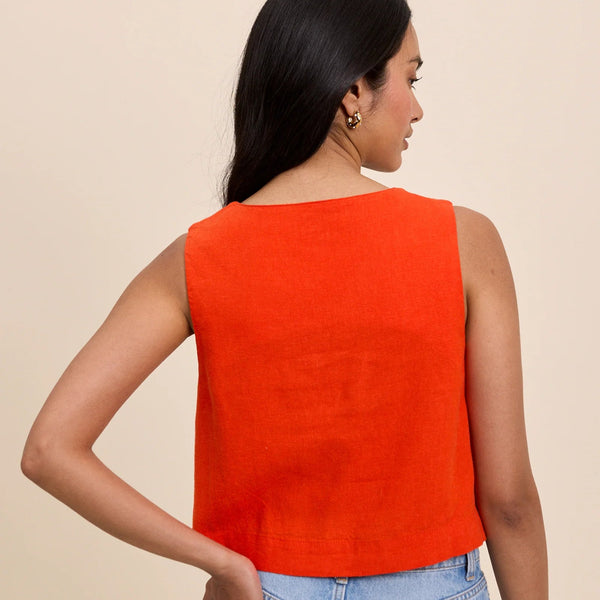 Nobody's Child Sammie Orange Linen-Blend Button Front Top
