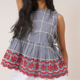 Nobody's Child Valerie Black Gingham Embroidered Top