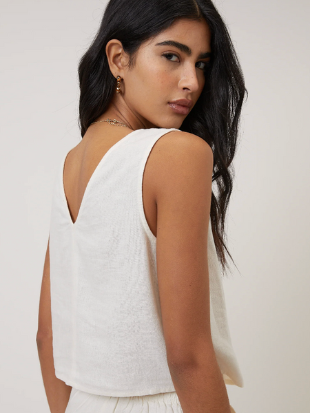 Nobody's Child White Linen-Blend V-Neck Cropped Top Back