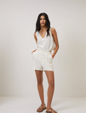 Nobody's Child White Linen-Blend V-Neck Cropped Top Front