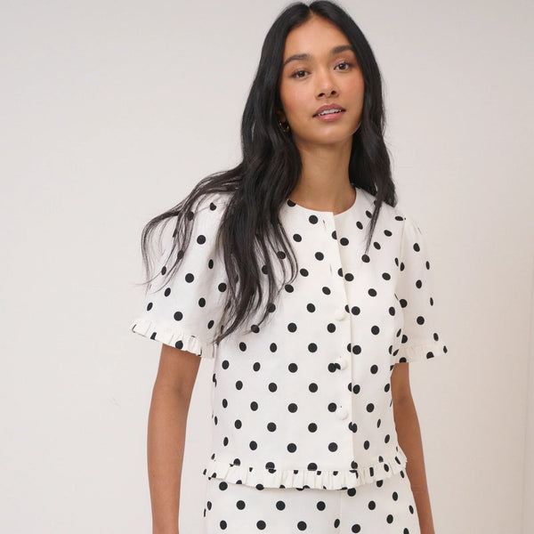 Nobody's Child White Polka Dot Tailored Top