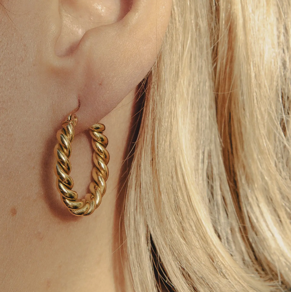 Nordic Muse Gold Small Twist Hoop Earrings, Waterproof