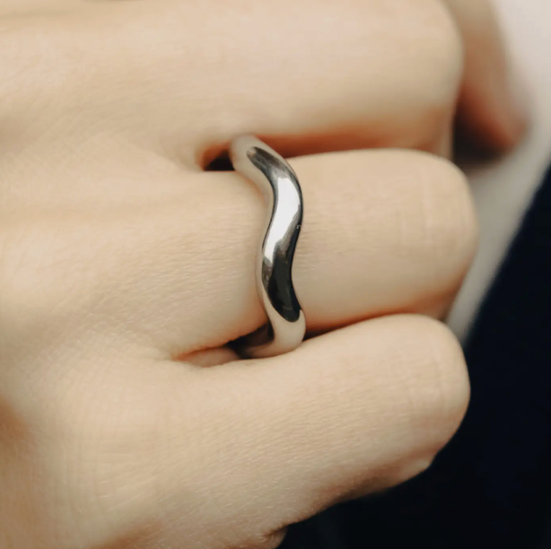 Nordic Muse Silver Irregular Band Ring front