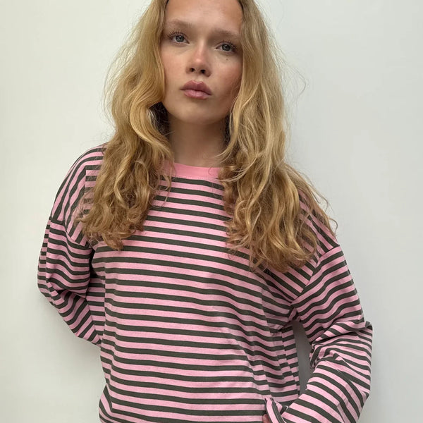 OST Anna Striped Crewneck Khaki/Pink