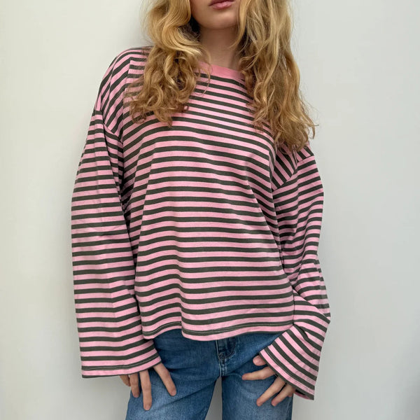 OST Anna Striped Crewneck Khaki/Pink