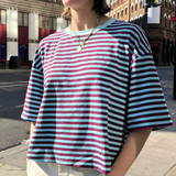 OST Else Striped T-Shirt -Burgundy/Mint