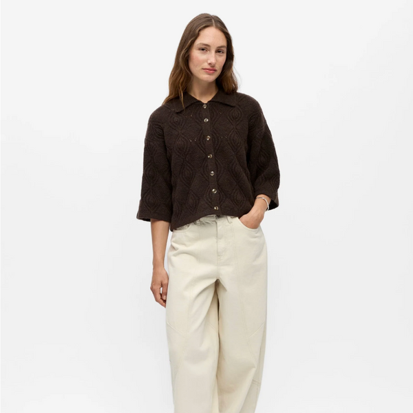 Object Kaisa Flora ButtonDown Cardigan Seal Brown