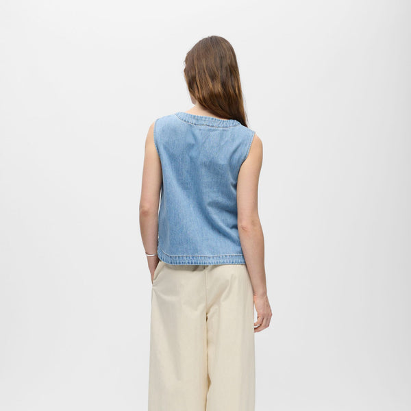 Object Rosie Sleeveless Denim Top - Light Blue Back
