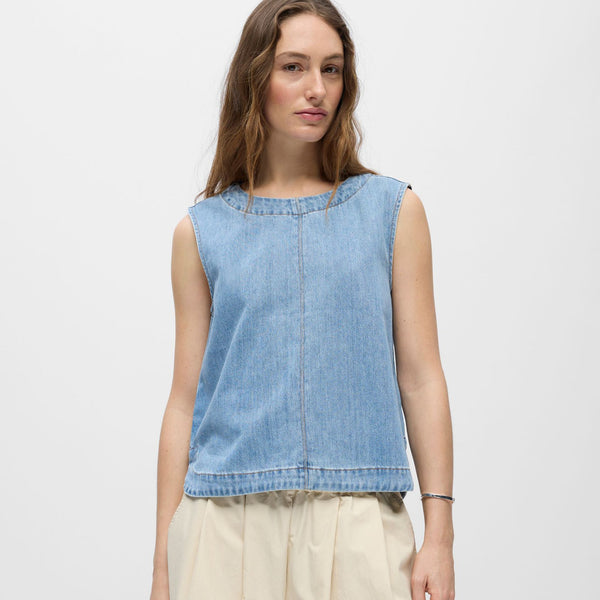 Object Rosie Sleeveless Denim Top - Light Blue Front