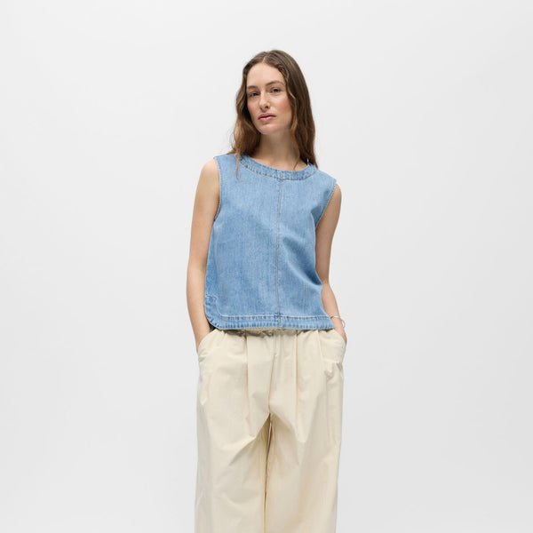 Object Rosie Sleeveless Denim Top - Light Blue Full