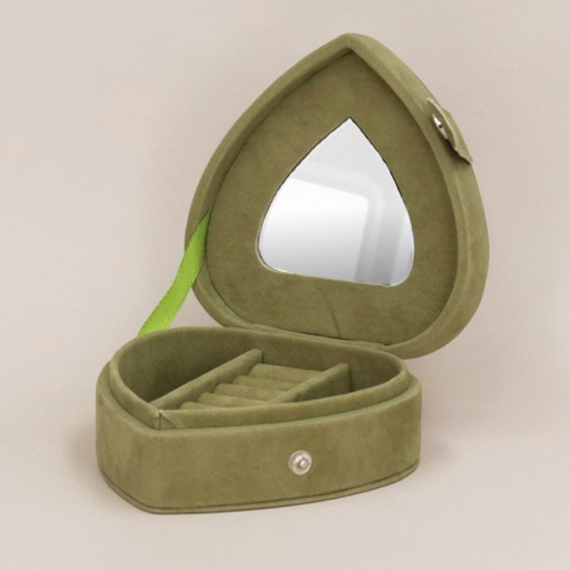 Olive Green Heart Jewellery Box Inside