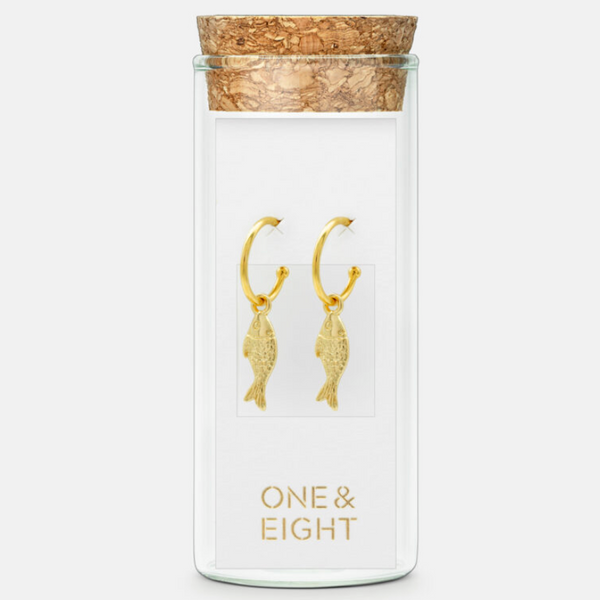 One & Eight Gold Lucky Fish Earrings Bottle