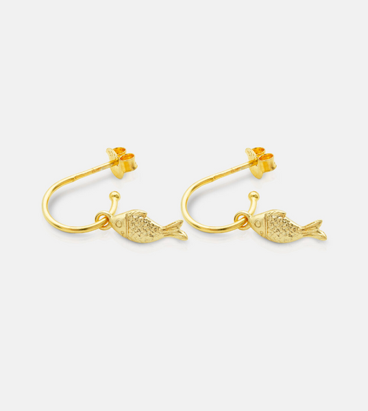 One & Eight Gold Lucky Fish Earrings Flat