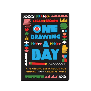 A book cover for 'One Drawing A Day' by Lisa Congdon, featuring a colorful design with various shapes and text.