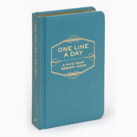 Blue memory book titled 'One Line a Day' on a white background