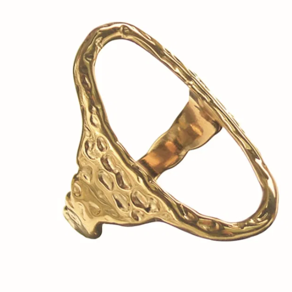 Oval Frame - Adjust - Stainless Steel - 18K Gold Ring