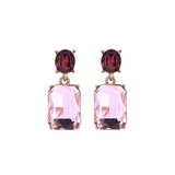 Oval twin gem earring - pink and burgundy