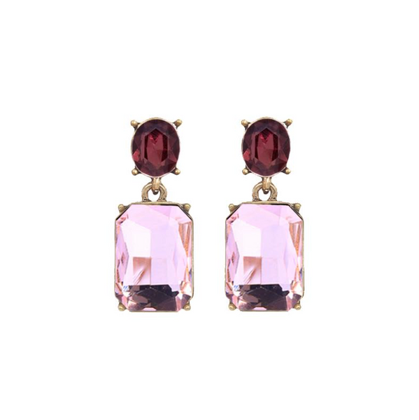 Oval twin gem earring - pink and burgundy