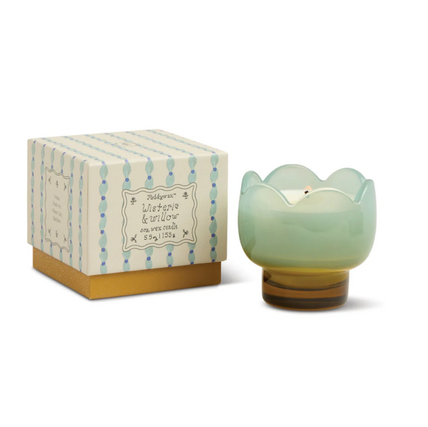 Paddywax Tulip 5.5oz/155g Blue and Ochre Glass Candle - Verbena & Lemongrass open view