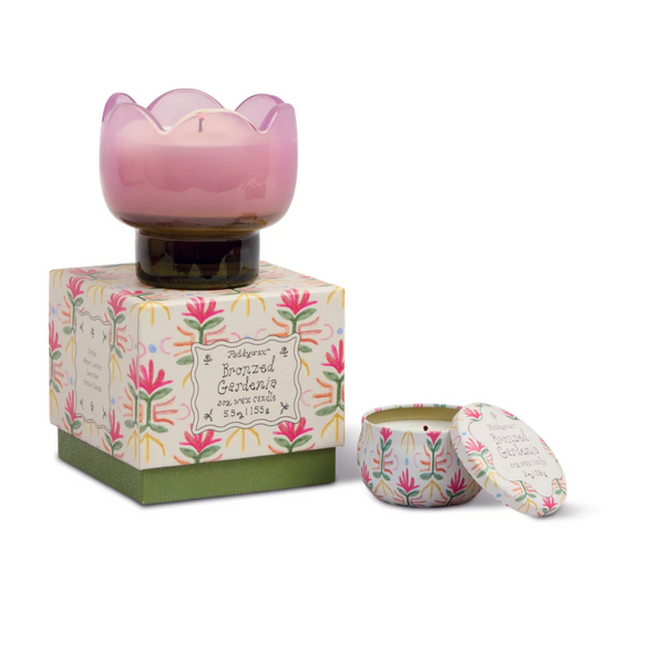 Paddywax Tulip 5.5oz/155g Purple and Green Glass Candle - Bronzed Gardenia A