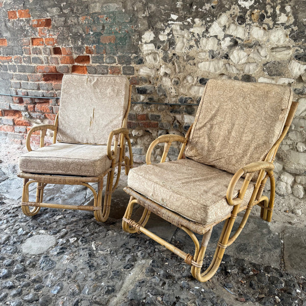 Pair of Vintage Bamboo Chairs With Seat PaDS