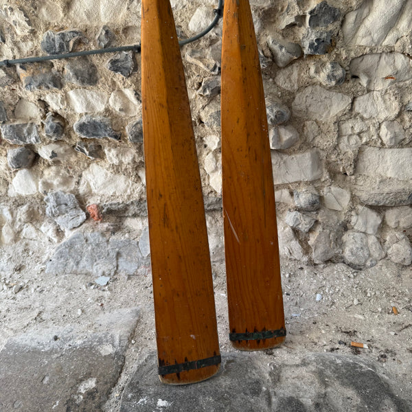 Pair of  Vintage Wooden Boat Oars 1.98  metres close up