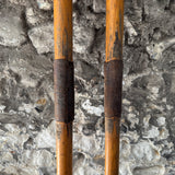 Pair of  Vintage Wooden Boat Oars 1.98  metres close up leather handles 
