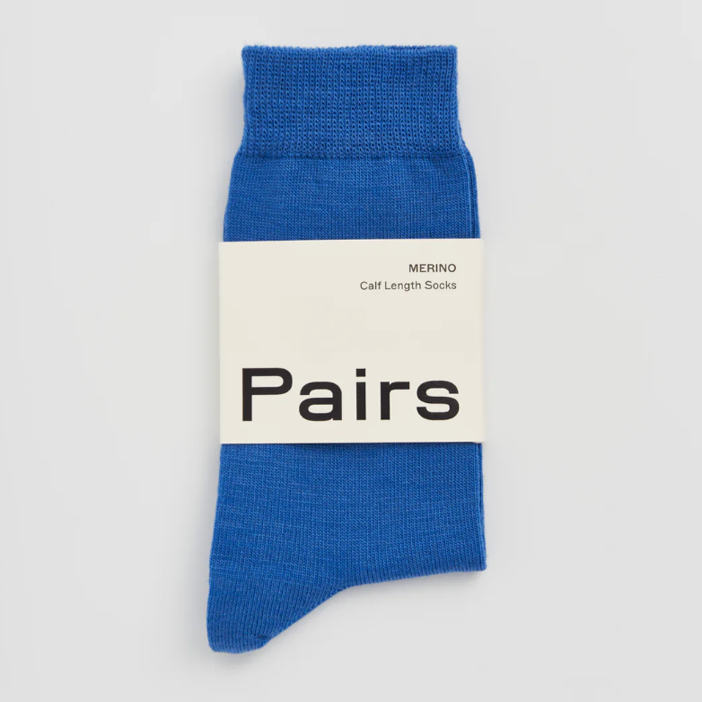 Pairs Strong Blue Merino Calf Length Socks