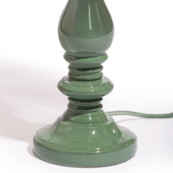 Pale Green Table Lamp w/ Natural Ribbed Rope Shade  base close up